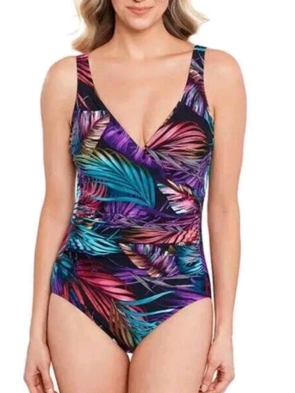 Miradonna By Miraclesuit Multicolor Tropical Ruched One-Piece Swimsuit